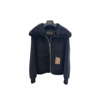 LORO PIANA LARGE LAPEL MINK CASHMERE ZIP-UP JACKET